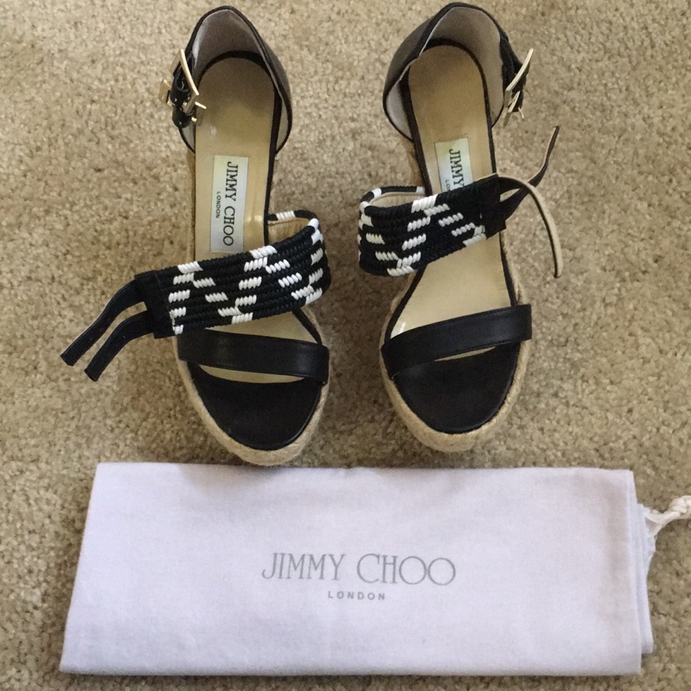 Jimmy Choo Black & White Leather Woven Cross Strap